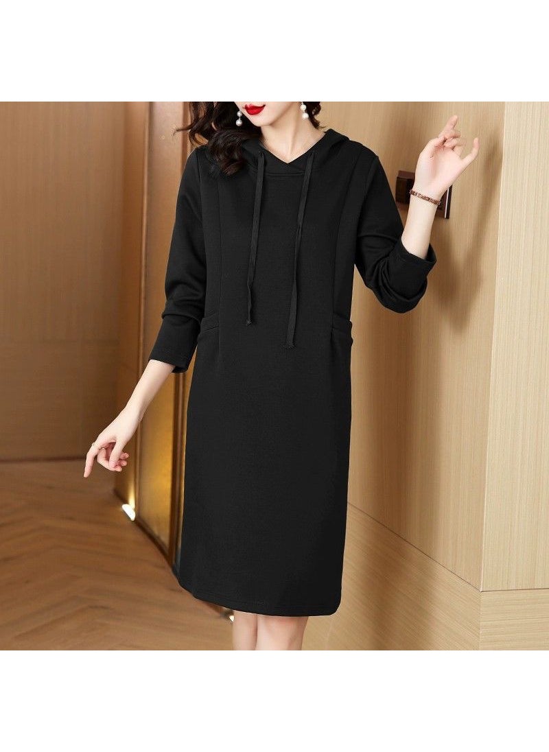 Generic Plus Size Casual Hooded Sweatshirt Dress Black [no middlemen, quality assurance] 