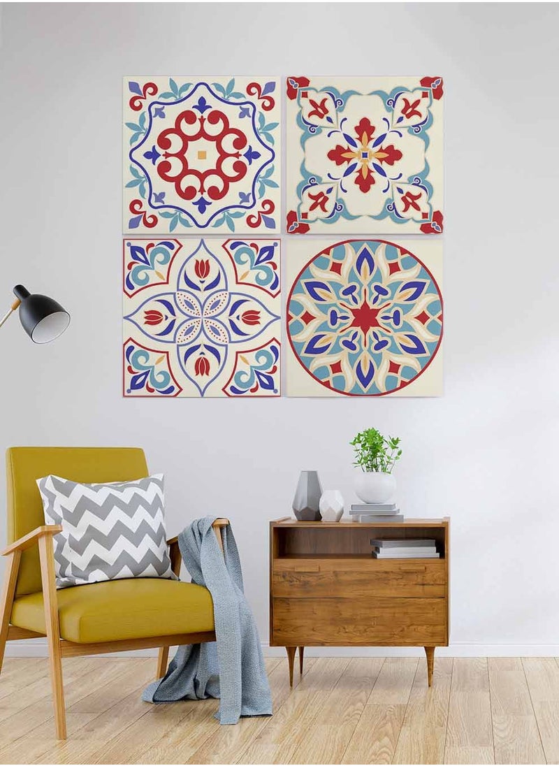 LOWHA Set Of 4 Framed Square Canvas Wall Arts Stretched Over Wooden Frame, Turkish Ceramic Tiles Painting, For Home, Living Room, Office Decor  - Image 2