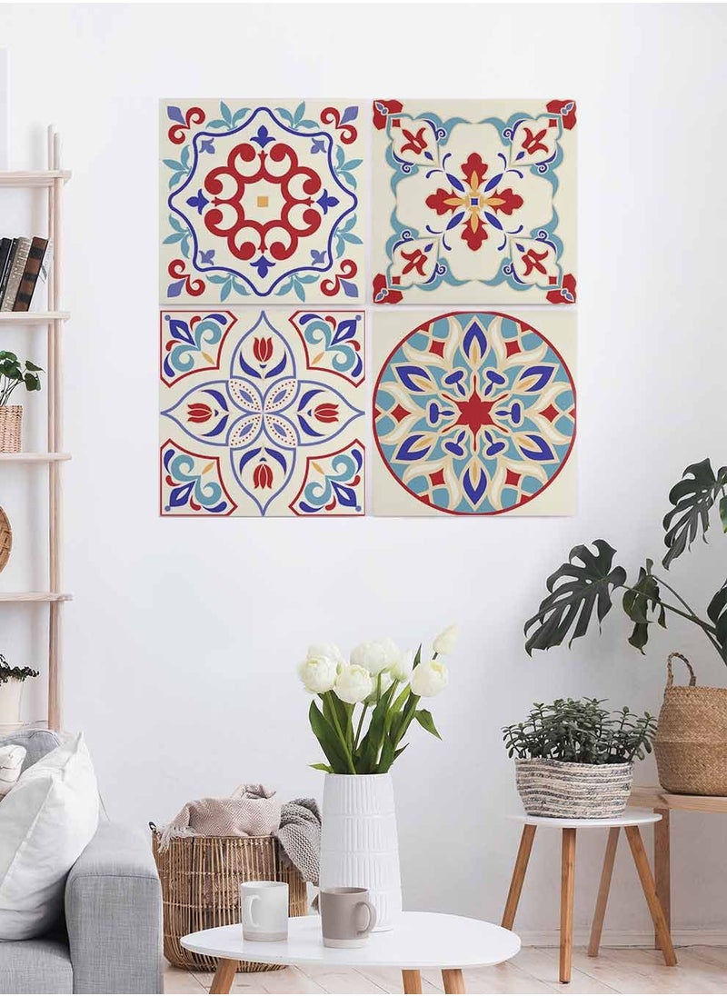 LOWHA Set Of 4 Framed Square Canvas Wall Arts Stretched Over Wooden Frame, Turkish Ceramic Tiles Painting, For Home, Living Room, Office Decor  - Image 3