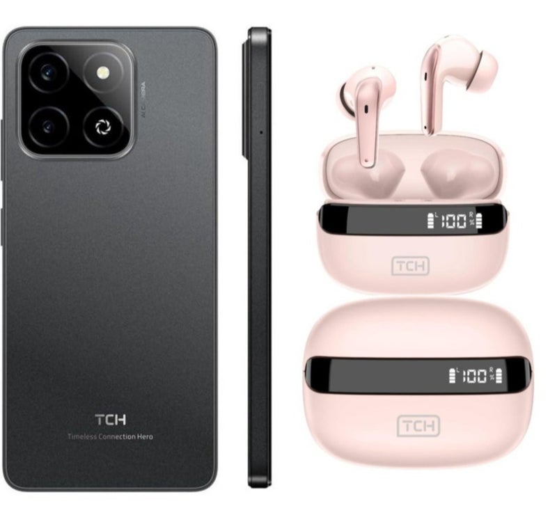 TCH One Lite 4GB 64GB BlackSmartphone (UAE VERSION) with TCH L10 Wireless Earbuds Pink | 30H Playtime, ENC, Bluetooth 5.3 (International Version) - Image 1