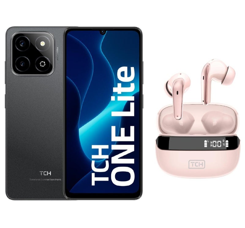 تي سي اج TCH One Lite 4GB 64GB Black Smartphone (UAE VERSION) with TCH L10 Wireless Earbuds Pink | 30H Playtime, ENC, Bluetooth 5.3 (International Version) - Image 1