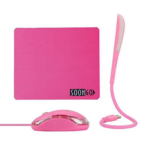 SOON GO Pink Mouse and Pad USB LED Light 3 in 1 Gift Comb Kids Mouse for Laptop Home Office Travel by SOONGO - Image 2