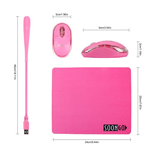SOON GO Pink Mouse and Pad USB LED Light 3 in 1 Gift Comb Kids Mouse for Laptop Home Office Travel by SOONGO - Image 3