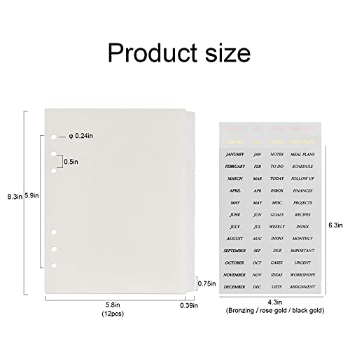 Koqye A5 Plastic Binder Dividers 6 Holes Durable Plastic Tab Dividers for 6-Ring Binders, Notebooks, Planners (Clear, 12 tab) - Image 4