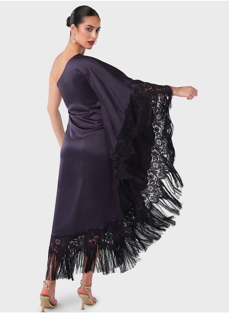 Threadz by Ajooni - Lace Patched Fringe Kaftan - Image 1