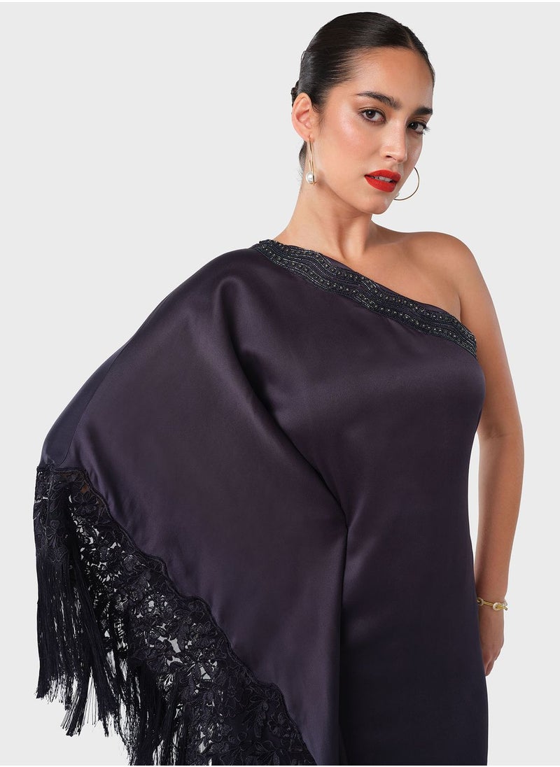 Threadz by Ajooni - Lace Patched Fringe Kaftan - Image 1