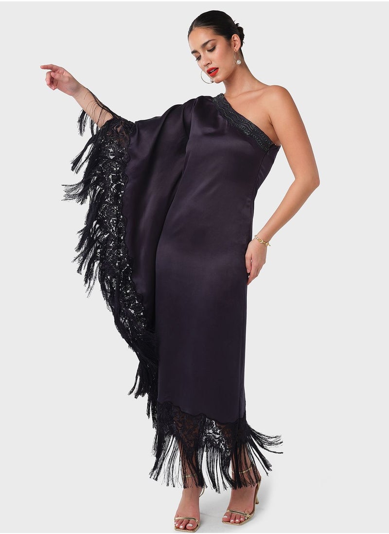 Threadz by Ajooni - Lace Patched Fringe Kaftan - Image 1