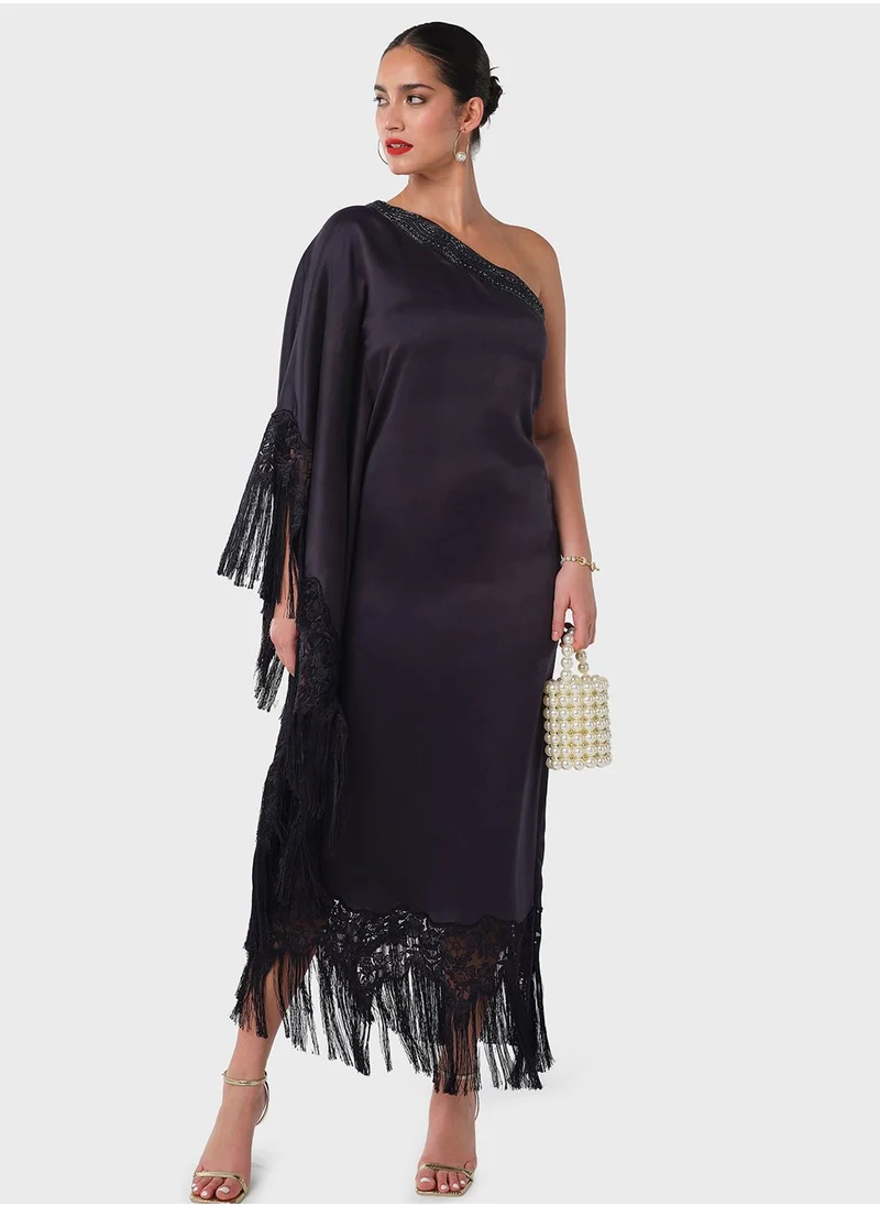 Threadz by Ajooni Lace Patched Fringe Kaftan