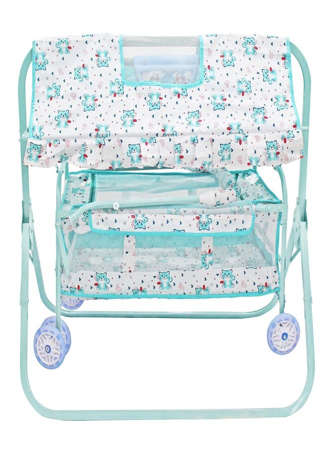 Franklite Born Baby Cradle with Mosquito & Hanging Chains, Soft Seat,Cradle for Baby,palna for New Born Baby 0-6 Month (Sky Blue) - Image 2