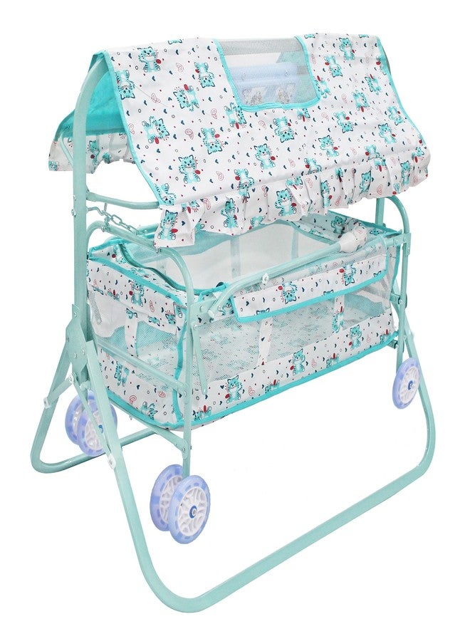 Franklite Born Baby Cradle with Mosquito & Hanging Chains, Soft Seat,Cradle for Baby,palna for New Born Baby 0-6 Month (Sky Blue) - Image 1