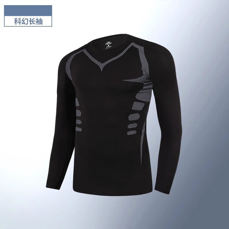 Generic Quick-drying tights suit casual mens sportswear spring and autumn running fitness basketball high-elastic training suit leggings Sci-fi long sleeves [quick-drying and tight-fitting]