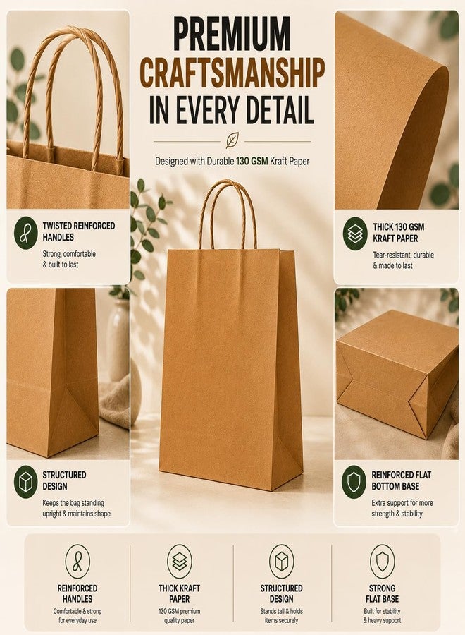 HURUC Large 130 GSM Brown Paper Bags with Handles 12.2x 9.84 x4.7 Inch, 50 PCS Kraft Gift Bags Bulk for Retail, Shopping, Birthday, Wedding, Easter, DIY & Merchandise - Image 4