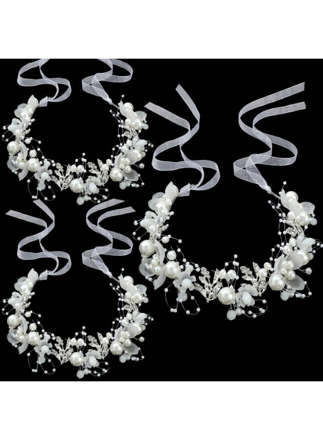 3PCS زفاف حزمة الرأس، الزهور ورقة الشعر الملحقات، العروس اللؤلؤة راينست سبيكة الرأس، الزهور البيضاء الفضة الفرقة الزهرية، للعروس النساء فتاة الأطفال عيد ميلاد الصورة الموضة القديمة - Image 1