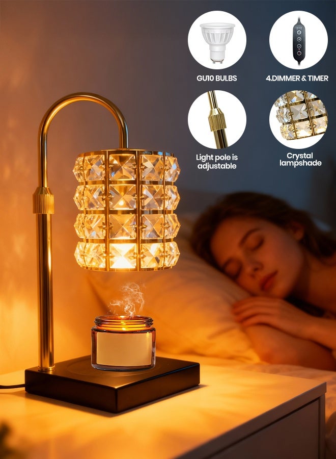 YATAI LIGHTING Crystal Candle Warmer Lamp, Electric Wax Melter with GU10 Holder, 4-Level Dimming, 2H-4H-8H Timer, Adjustable Height, 3000K Warm Light, Gold and Crystal Wax Melt Lamp for Bedroom Living Room - Image 3