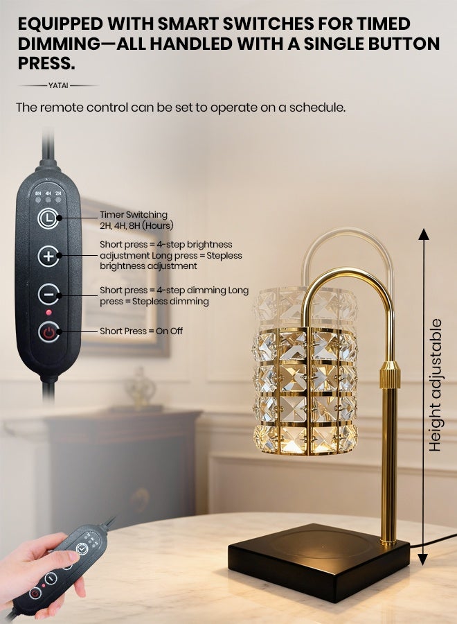 YATAI LIGHTING Crystal Candle Warmer Lamp, Electric Wax Melter with GU10 Holder, 4-Level Dimming, 2H-4H-8H Timer, Adjustable Height, 3000K Warm Light, Gold and Crystal Wax Melt Lamp for Bedroom Living Room - Image 2