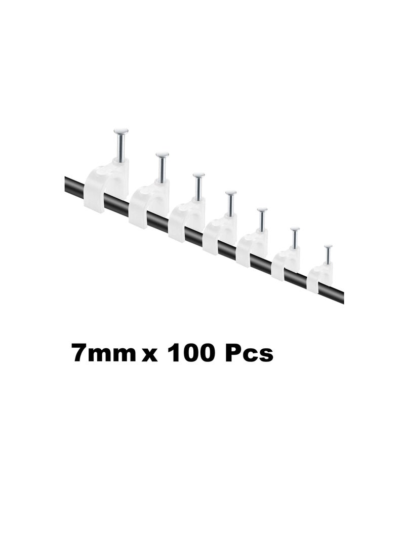 Electrical Cable Wire Round Clips, Steel Nails Tacks Holder for Organizing Electric Wires Cables Lines - White (7mm - 100Pcs) - Image 3