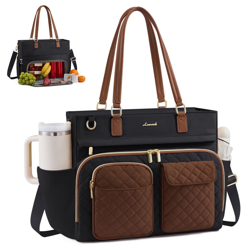 LOVEVOOK Lunch Tote Bag for Women, Insulated Lunch Bag with Laptop Compartment, Teacher Nurse Tote Bag with Large Capacity & Cup Holder, Work Tote for Travel College Daily fit 15.6 Inch Laptop - Image 1