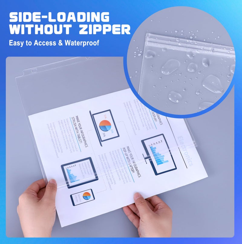 Antner 10 Pack Letter Size Binder Pockets 3 Ring Binder Zipper Pouch, 3-Hole Waterproof Resealable Zip Loose Leaf Insert Bags PVC Document Organizer Folders Page Sheet Protectors for 8.5x11 Paper - Image 4