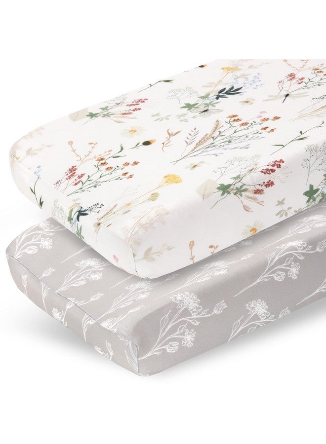 Pobibaby - 2 Pack Premium Changing Pad Cover - Ultra-Soft Jersey Knit, Stylish Floral Pattern, Safe and Snug for Baby (Wildflower) - Image 1