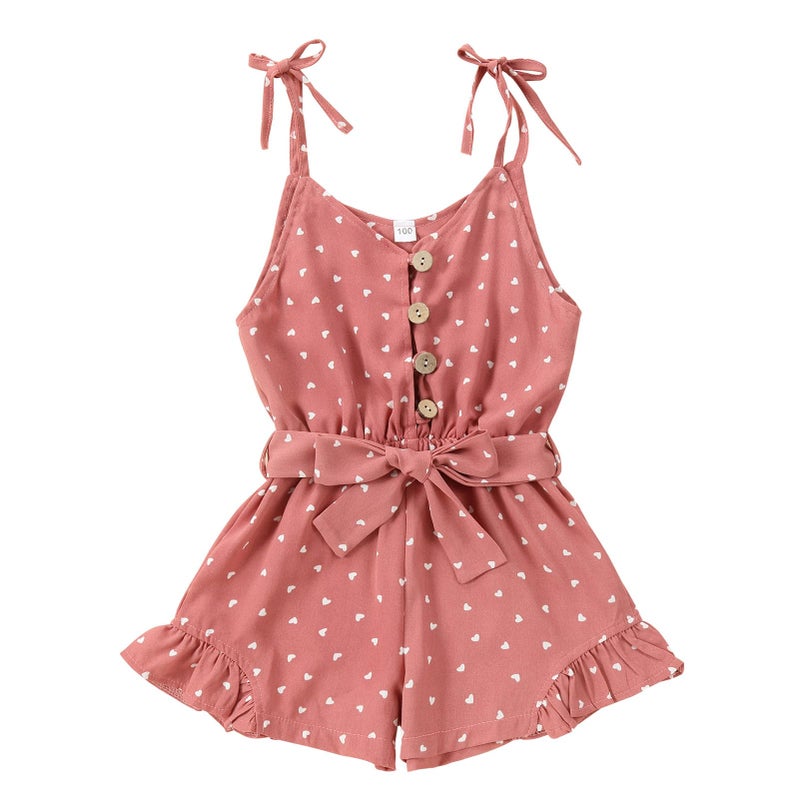 Tepuce 2T Girls Clothes Summer Baby Strap Sleeveless One Piece Halter Romper Casual Jumpsuit, Pink Heart 2-3T/100cm - Image 1