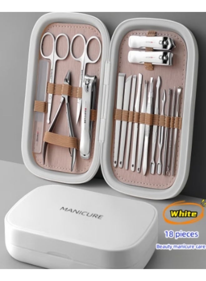 18 Piece Professional Pedicure and Nail Clipper Manicure Tool Set White - Image 3