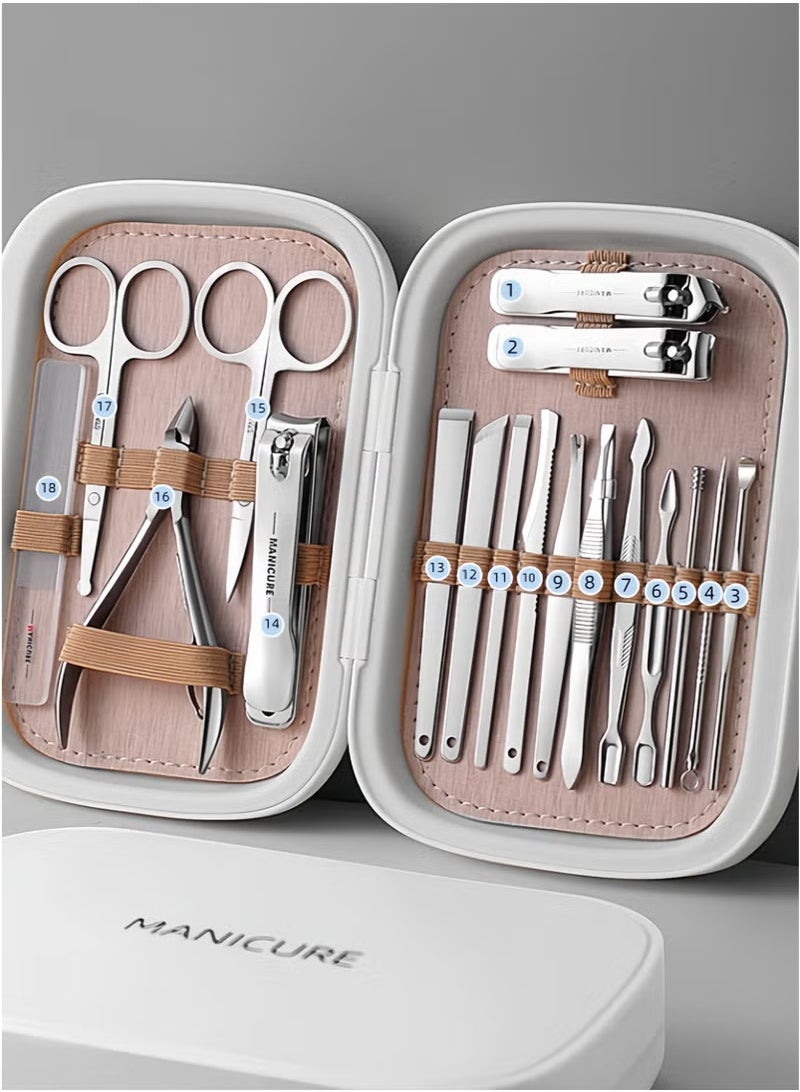 18 Piece Professional Pedicure and Nail Clipper Manicure Tool Set White - Image 2