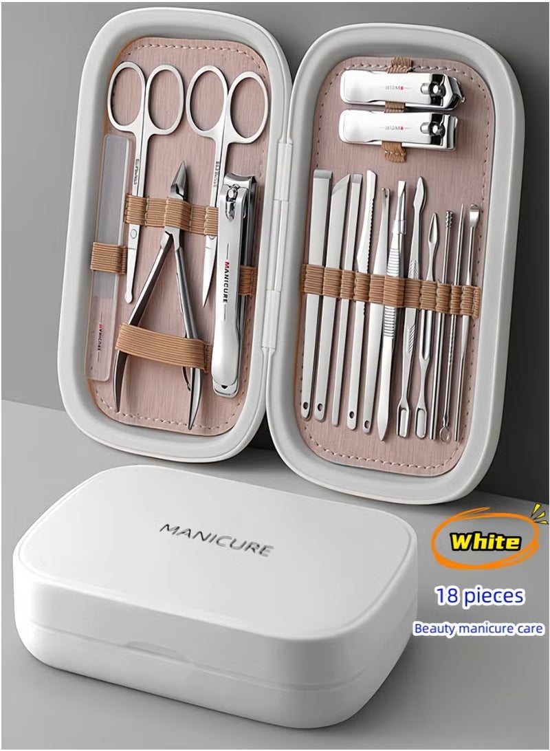 18 Piece Professional Pedicure and Nail Clipper Manicure Tool Set White - Image 1