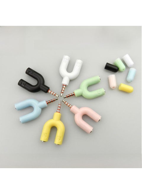 3.5 Audio Adapter Two-in-one Macaron Color Mobile Phone Headset Microphone One Minute Two Adapter Connector Microphone-Color:Green-Length:Over 2000PCS