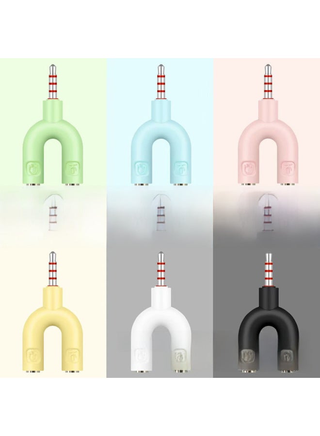 3.5 Audio Adapter Two-in-one Macaron Color Mobile Phone Headset Microphone One Minute Two Adapter Connector Microphone-Color:Green-Length:Over 2000PCS