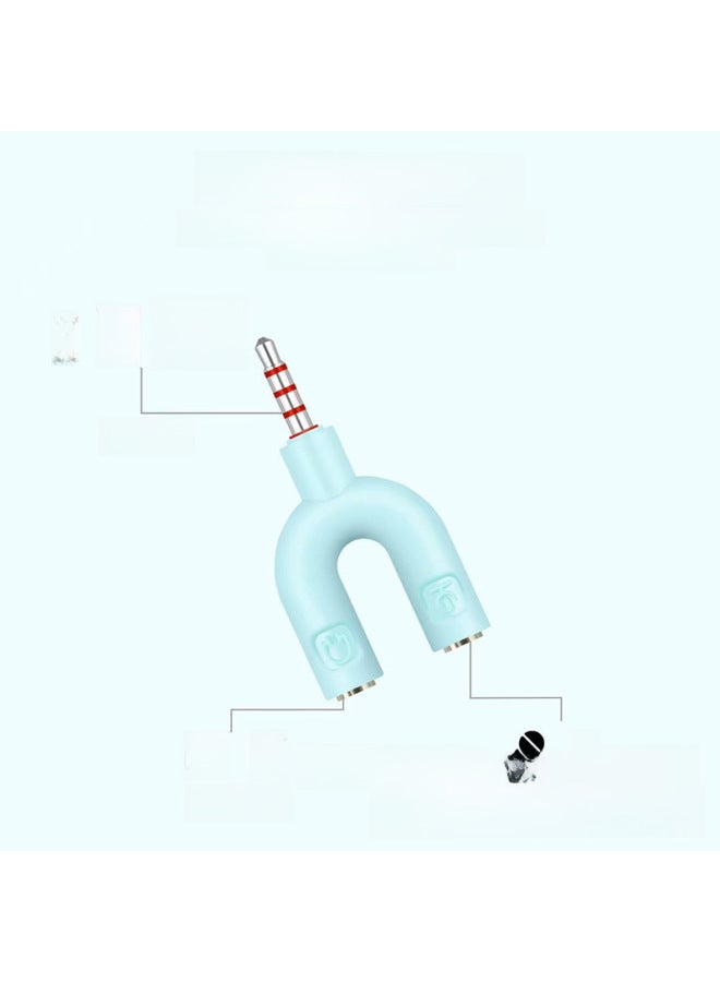 3.5 Audio Adapter Two-in-one Macaron Color Mobile Phone Headset Microphone One Minute Two Adapter Connector Microphone-Color:Green-Length:Over 2000PCS
