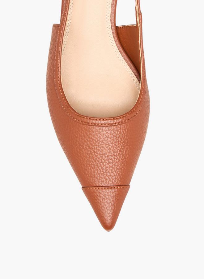 Paprika Textured Pointed Toe Shoes With Buckle Closure And Kitten Heels - Image 4