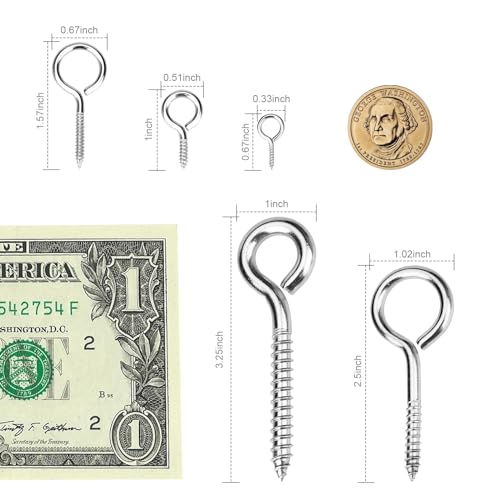 Aovchei Eye Screws, 8Pcs 3.25 inches 304 Heavy Duty Stainless Steel Screw Hooks, Rust-Resistant Self Tapping Eyelet Bolts for Wood, Securing Cables Wires, Indoor & Outdoor for Hanging Artwork - Image 5