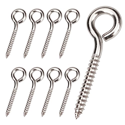 Aovchei Eye Screws, 8Pcs 3.25 inches 304 Heavy Duty Stainless Steel Screw Hooks, Rust-Resistant Self Tapping Eyelet Bolts for Wood, Securing Cables Wires, Indoor & Outdoor for Hanging Artwork - Image 1