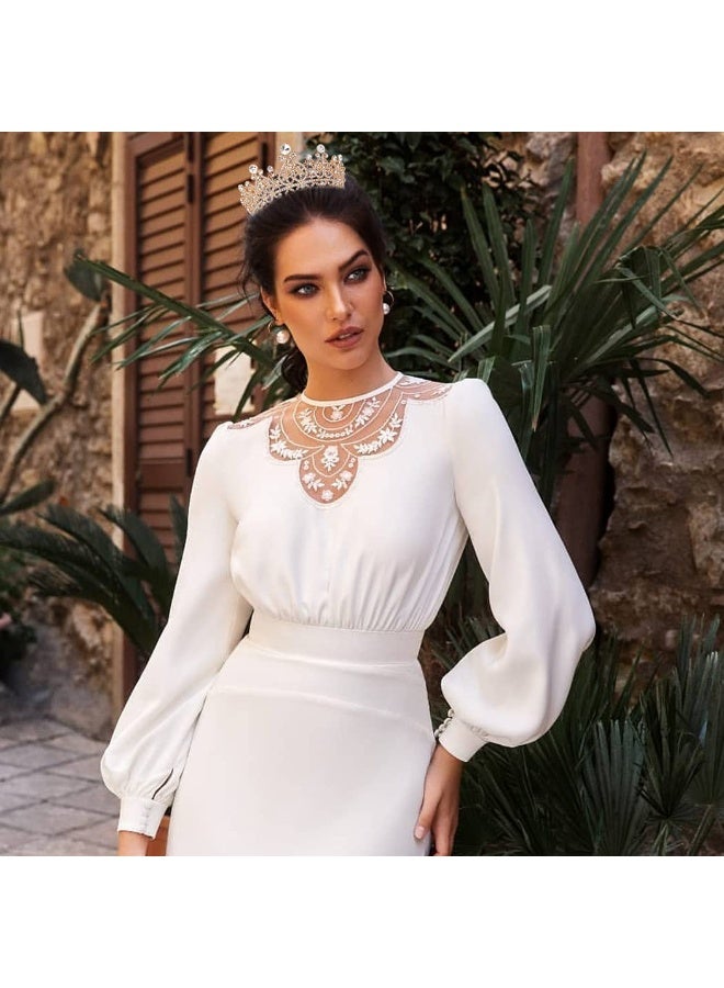 تاج روبيهيا الذهبي الوردي، تاج على شكل ملكة عتيق، تاج دائري كامل مرصع بأحجار الراين للنساء، إكسسوارات شعر مسابقات تاج التاج لحفلات الزفاف، وحفلات التخرج، والحفلات، وحفلات الهالوين، وهدايا الكريسماس، وحفلات الأزياء  - Image 5