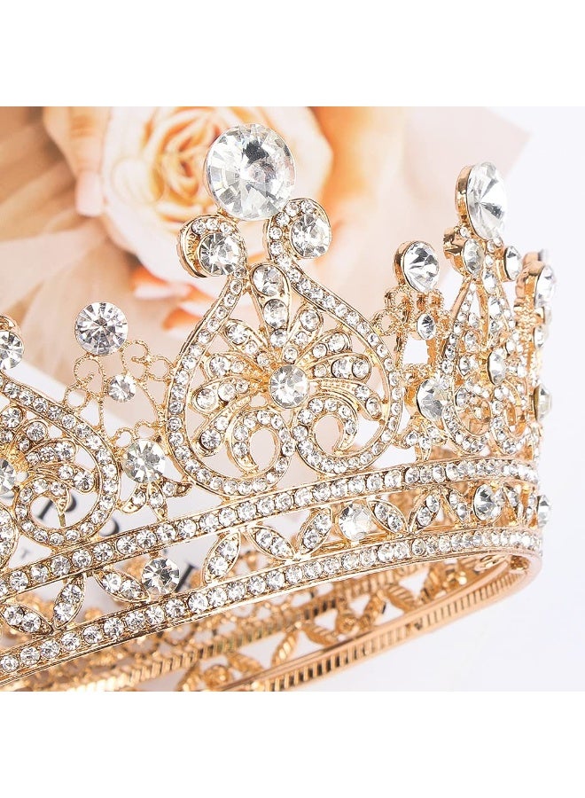 تاج روبيهيا الذهبي الوردي، تاج على شكل ملكة عتيق، تاج دائري كامل مرصع بأحجار الراين للنساء، إكسسوارات شعر مسابقات تاج التاج لحفلات الزفاف، وحفلات التخرج، والحفلات، وحفلات الهالوين، وهدايا الكريسماس، وحفلات الأزياء - Image 5