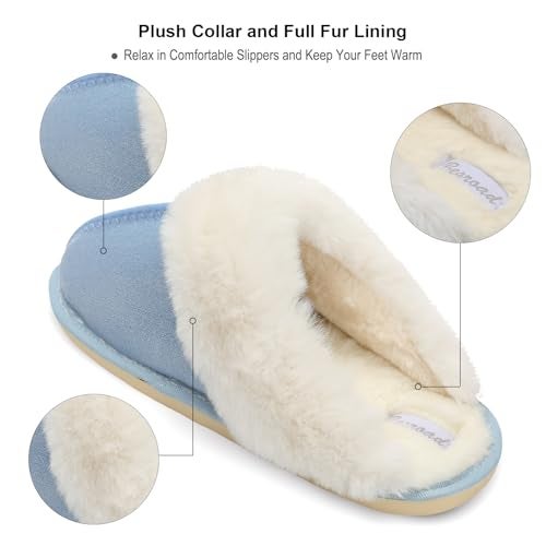 Besroad Lightweight House Fuzzy Plush Slides Slippers for Women Fur Home Slippers Shoes Light Blue 8-9 - Image 3