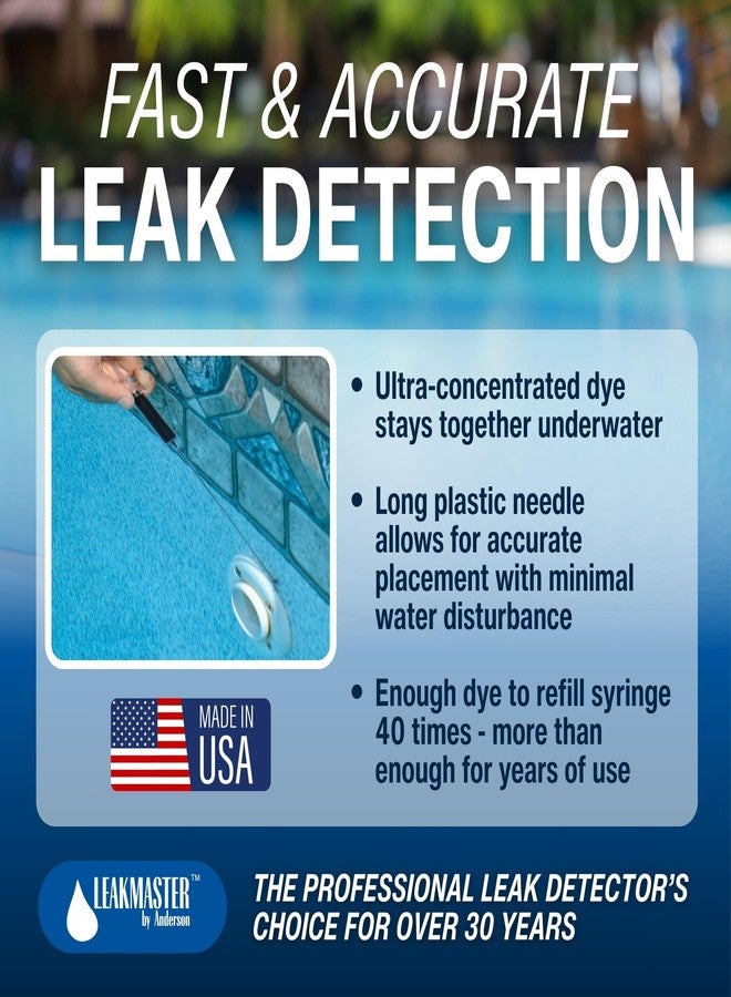 Leakmaster Pool Leak Detection Kit - 8 oz Blue Dye with Reusable Syringe - High-Visibility Leak Finder for Pools, Hot Tubs & Spas - 40+ Refills- Professional Water Tracing Tool - Image 2