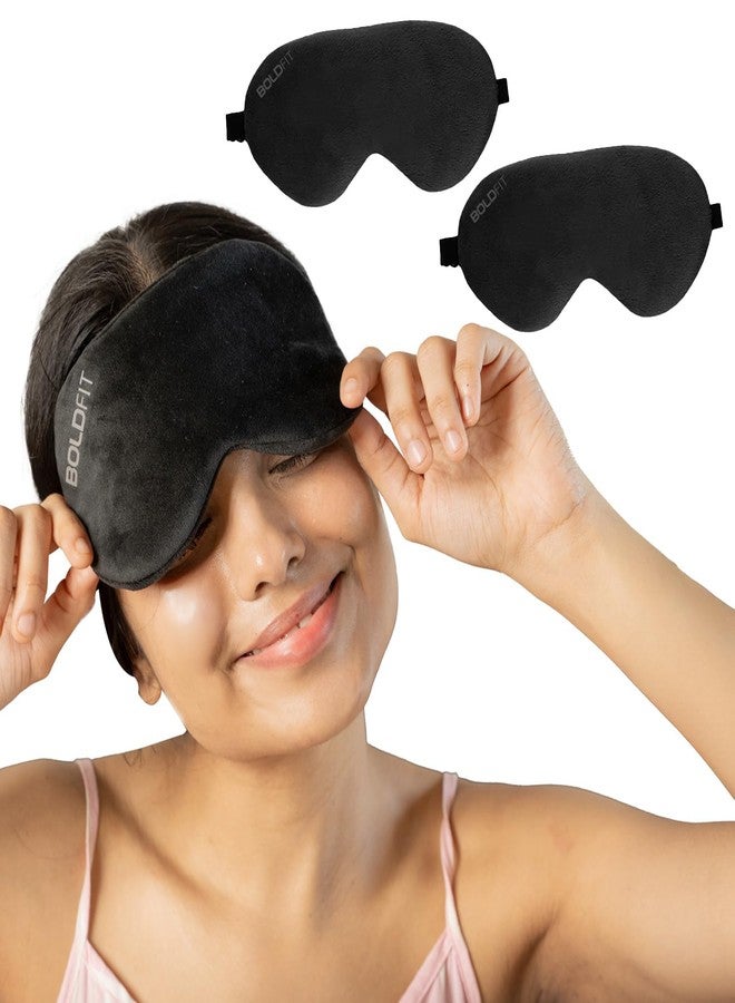 Boldfit Eye Mask for Sleeping with Adjustable Strap Super Soft Sleep Masks Blind Fold for Comfortable Sleep Travelling Eye Pad for Girls Blind Folds for Sleeping - Black Pack of 2 - Image 1