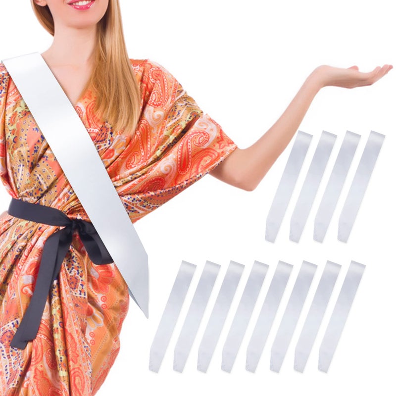 MDOZQ 12 Pcs Sash Blank Satin Sash Party Decorations White Sash Plain Sash Bride To Be Sash Sashes for Birthday Wedding Graduation DIY Beauty Pageant Hen Party Homecoming Make Your Own Sash