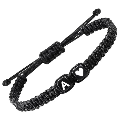 SUMMER LOVE Matching Couple Bracelets Letter Initial Bracelet for Men Women Cute Anniversary Christmas Gift Ideas Long Distance Couple Gifts for Him Her Boyfriend Girlfriend Son Bestfriend (A) - Image 1