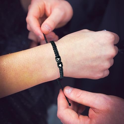 SUMMER LOVE Matching Couple Bracelets Letter Initial Bracelet for Men Women Cute Anniversary Christmas Gift Ideas Long Distance Couple Gifts for Him Her Boyfriend Girlfriend Son Bestfriend (A) - Image 3