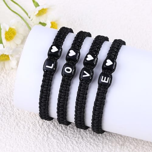 SUMMER LOVE Matching Couple Bracelets Letter Initial Bracelet for Men Women Cute Anniversary Christmas Gift Ideas Long Distance Couple Gifts for Him Her Boyfriend Girlfriend Son Bestfriend (A) - Image 5