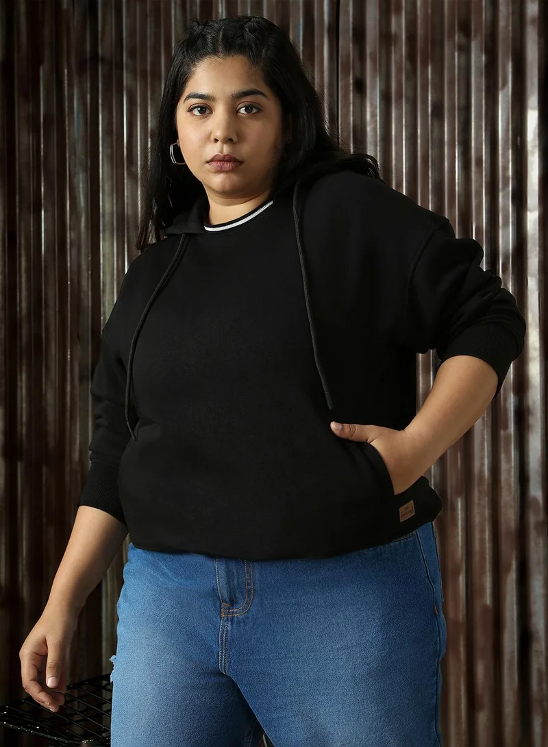 هاي ستار Women's Black Cotton Blend Solid Regular Fit Sweatshirt