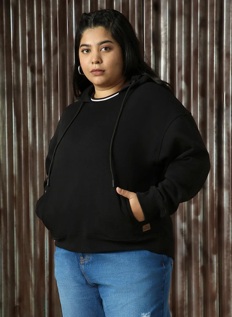 هاي ستار Women's Black Cotton Blend Solid Regular Fit Sweatshirt