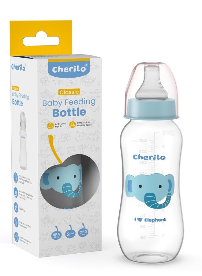 Cherilo Feeding Bottle for New Born | 250ml Anti-Colic Slim Neck BPA-Free Design Feeding Bottle for 1+ Year Baby Upto 3 Years | Funny Elephant Style with Soft Silicone Nipple & Leak-Resistant Cap - Image 1