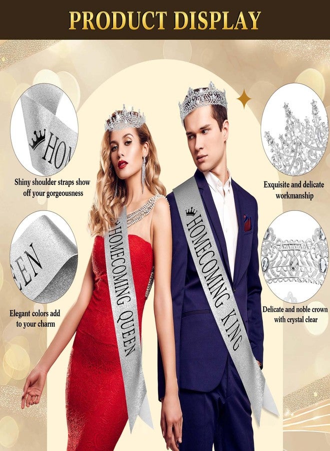 Ferreve Homecoming King and Queen Crown Set with Sashes 80s Prom Tiara Satin Sash Party Favor for Women Men(White) - Image 3