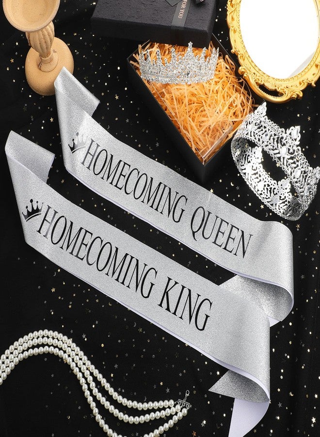 Ferreve Homecoming King and Queen Crown Set with Sashes 80s Prom Tiara Satin Sash Party Favor for Women Men(White) - Image 4