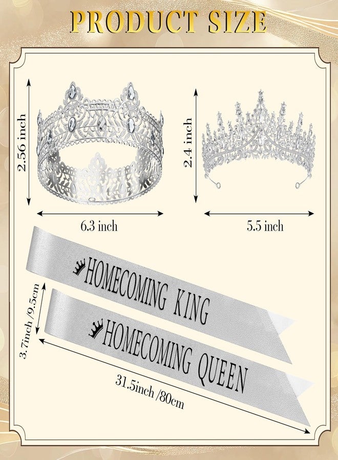 Ferreve Homecoming King and Queen Crown Set with Sashes 80s Prom Tiara Satin Sash Party Favor for Women Men(White) - Image 2