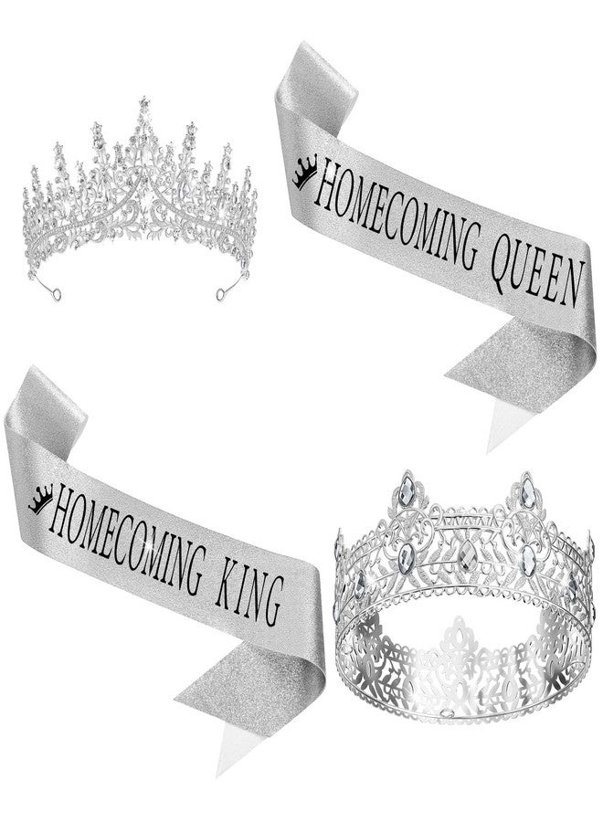 Ferreve Homecoming King and Queen Crown Set with Sashes 80s Prom Tiara Satin Sash Party Favor for Women Men(White) - Image 1