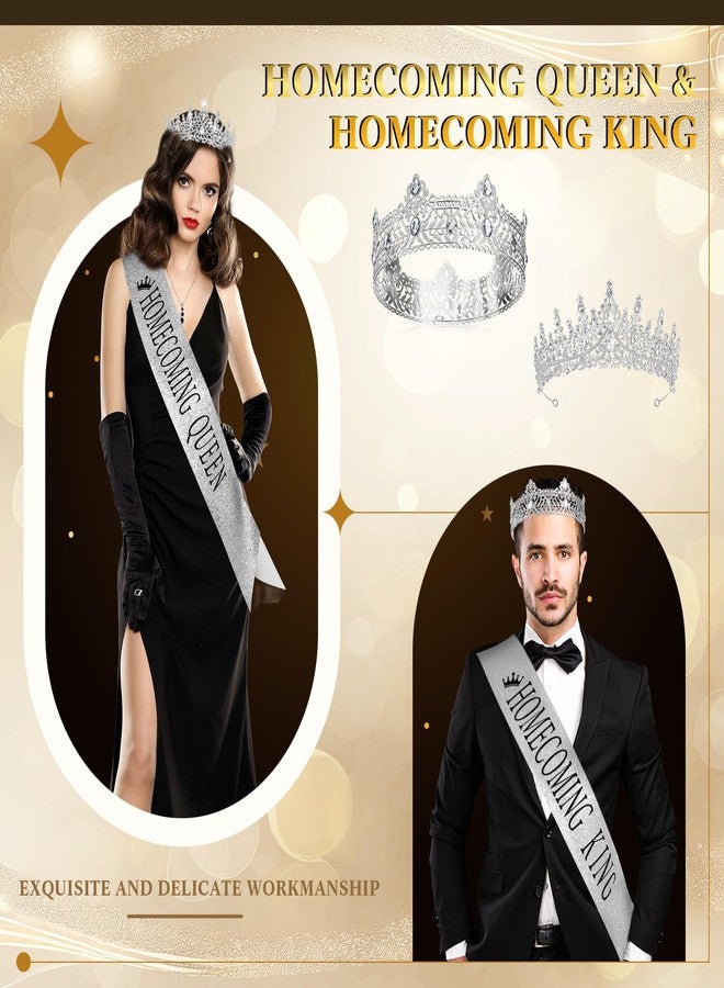 Ferreve Homecoming King and Queen Crown Set with Sashes 80s Prom Tiara Satin Sash Party Favor for Women Men(White) - Image 5